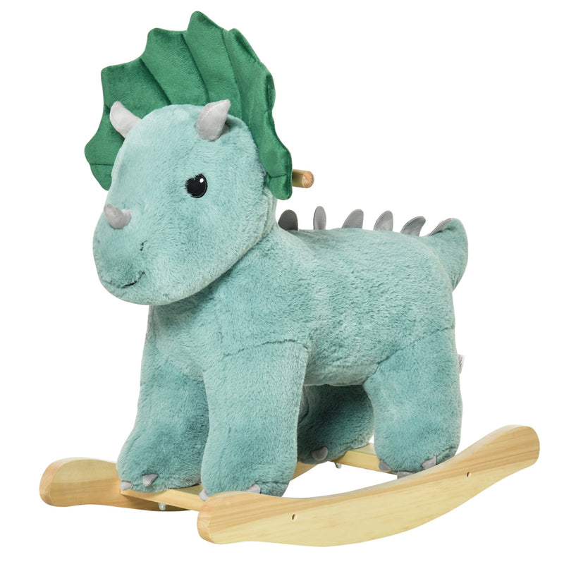 Baloiço Infantil de Dinossauro para Crianças acima de 3 Anos Baloiço com Sons Realistas de Pelúcia e Base de Madeira Carga 45kg 64x30x54cm Verde Escuro