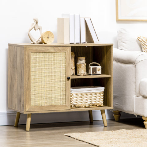 Aparador de Sala de Estar Buffet para Sala de Jantar Móvel Auxiliar de Cozinha com Porta de Vime e 2 Prateleiras de Armazenamento para Sala de Estar 80x39x70cm Madeira