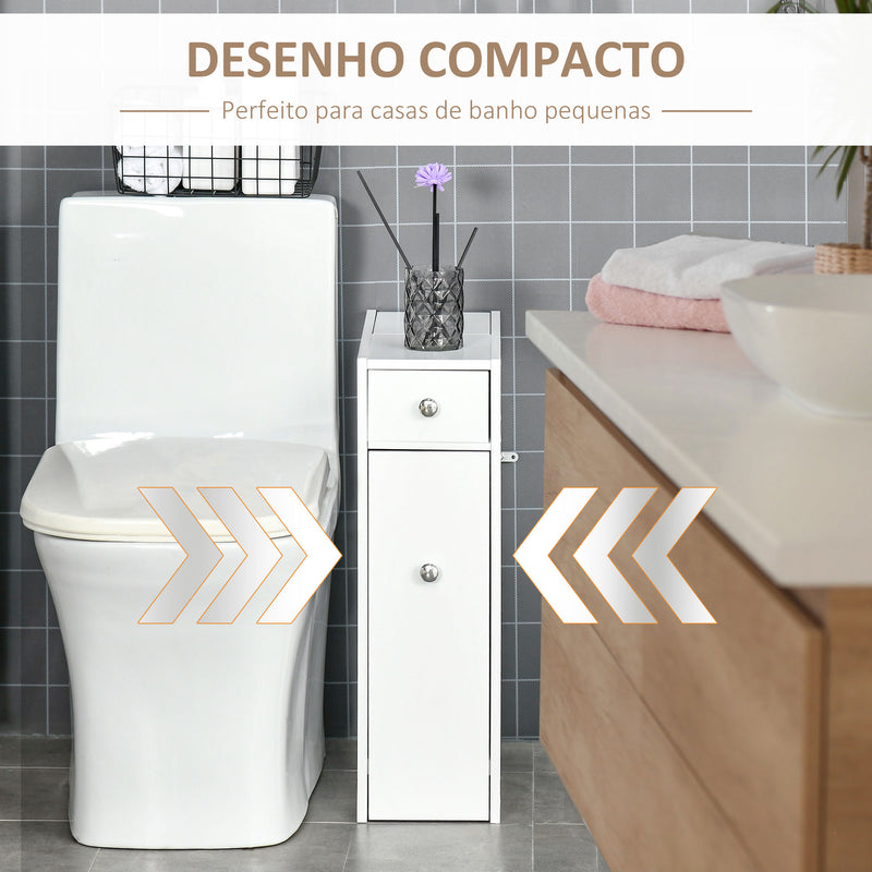 Armário Auxiliar de Casa de Banho Móvel Casa de Banho Estreito com 2 Gavetas e Compartimento Superior com Tampa 17x48x58cm Branco