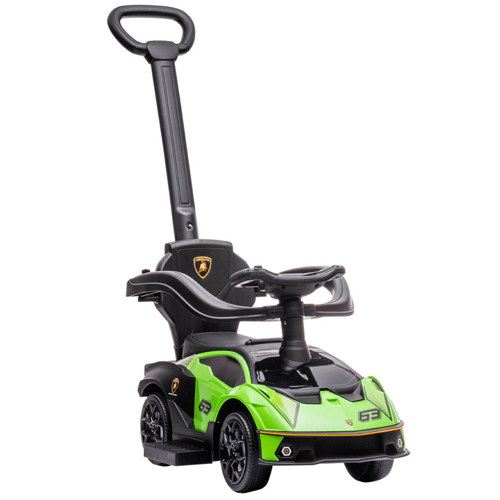 2 em 1 Carro Andador para Crianças 12-36 Meses Lamborghini Essenza SCV2 Carro Andador com Buzina Guiador e Grade de Segurança Removível 86,5x40x89,5cm Verde e Preto