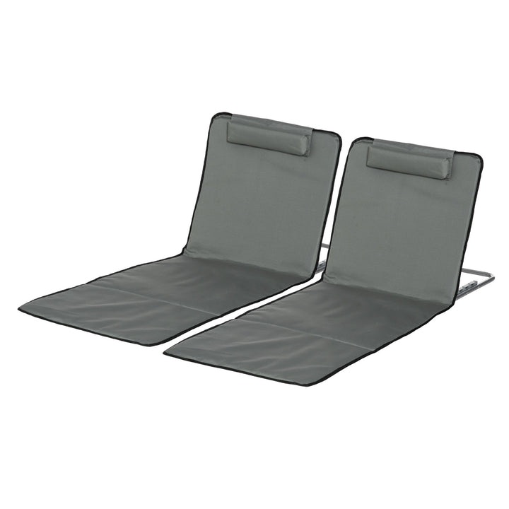 Conjunto de 2 Esteiras de Praia Dobráveis 124x53x50cm com Encosto Ajustável e Apoio para a Cabeça Esteira de Praia Tecido Oxford Aço com Bolsa de Transporte Cinza