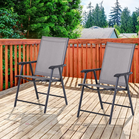 Conjunto de 2 cadeiras dobráveis para exterior Com braços Cadeiras para varandas Jardim Terraço 58x64x94 cm Cinzento Carga 100kg