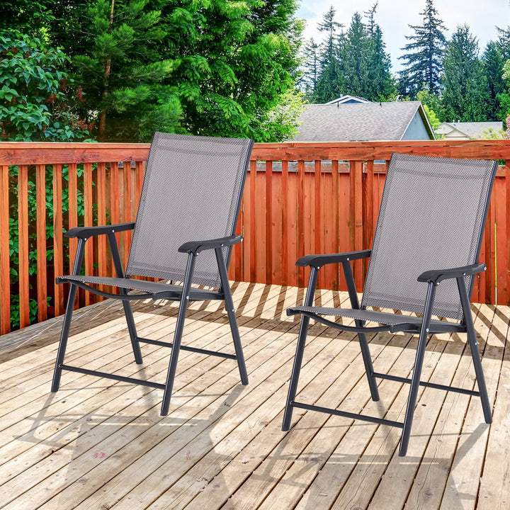 Conjunto de 2 cadeiras dobráveis para exterior Com braços Cadeiras para varandas Jardim Terraço 58x64x94 cm Cinzento Carga 100kg