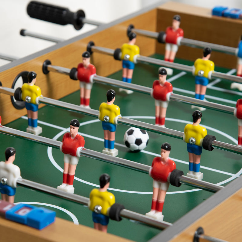 Matraquilho de Mesa para Crianças acima de 6 Anos Jogo de Mesa de Futbol de Madeira com 2 Bolas 6 Varas 2 Marcadores de Pontos 18 Jogadores 69x36,5x22cm Madeira