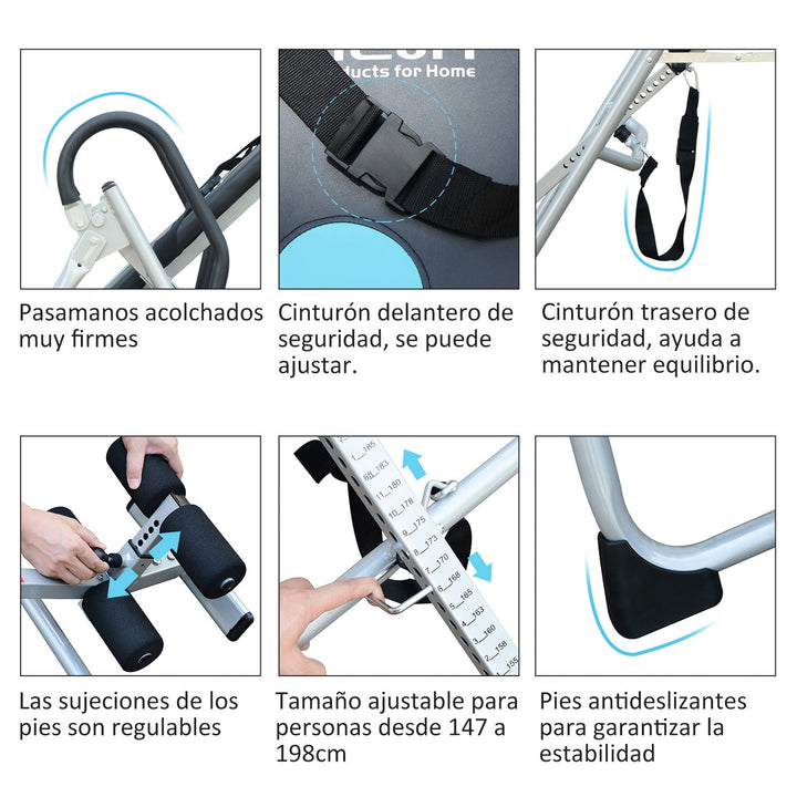 Tábua de Inversão Gravitacional Dobrável com Altura Ajustável 147-198 centímetros - Material de Aço