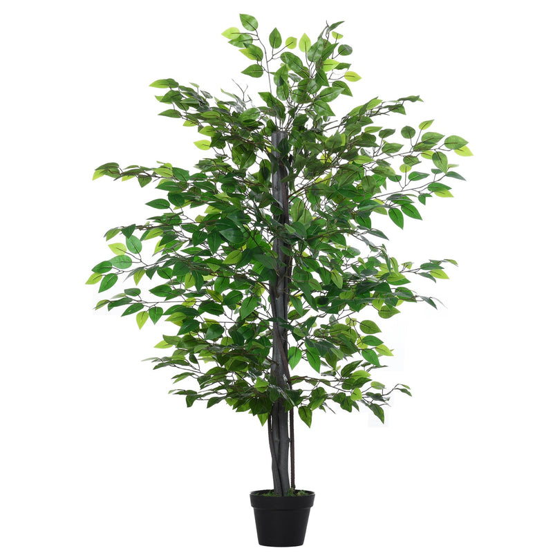 Ficus artificiais com 145 cm de altura 756 folhas com vaso para decoração interior e exterior verde