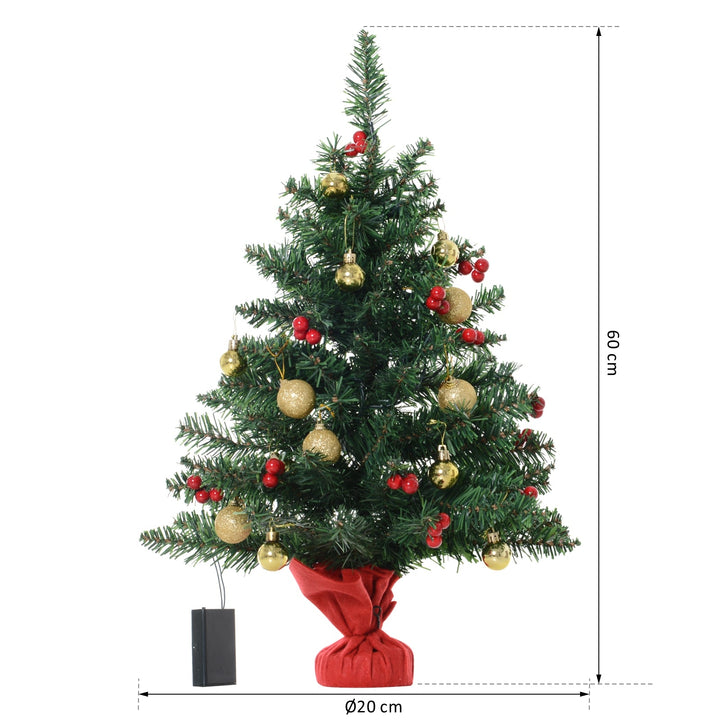 Mini Árvore de Natal 60cm Artificial Decoração de Natal de Pinheiro com Suporte Metálico 73 Ramos PVC Verde