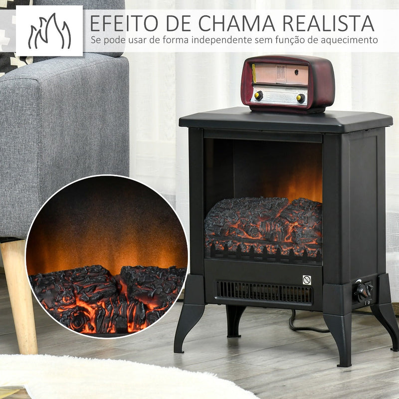 Lareira Elétrica Portátil 1800-2000W Simulação de Chama Termostato Ajustável e Proteção de Superaquecimento para Salas de até 30m² 37x22,8x45,8cm Preto