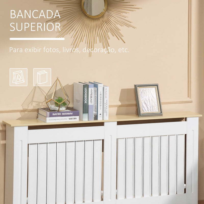 Cobertura Radiador 152x19x83cm Cobertura Radiador de MDF e Melamina com Dispositivo Anti-Rolamento Desenho Moderno para Sala de Estar Dormitório Branco