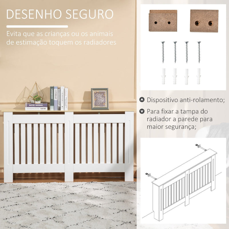 Cobertura Radiador 152x19x83cm Cobertura Radiador de MDF e Melamina com Dispositivo Anti-Rolamento Desenho Moderno para Sala de Estar Dormitório Branco