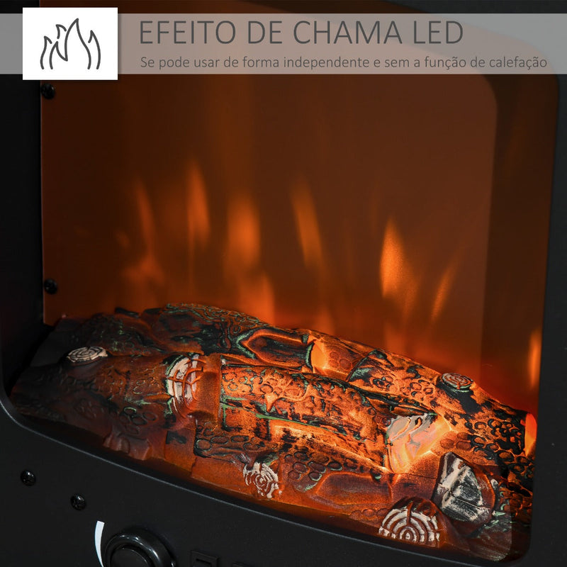 Lareira Elétrica Portátil Potência 900/1800W com Efeito de Chama Realista Termostato Ajustável e Proteção contra Superaquecimento até 20m² 39x26x54,8cm Preto