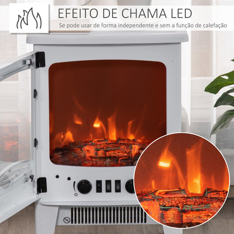 Lareira Elétrica Portátil Potência 900/1800W com Efeito de Chama Realista Termostato Ajustável e Proteção contra Superaquecimento até 20m² 39x26x54,8cm Branco