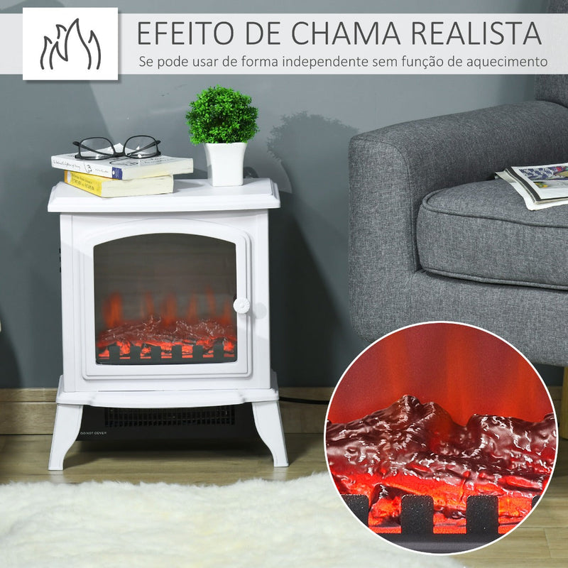 Lareira Elétrica Portátil 1000/2000W com Simulação de Chama Termostato Ajustável e Proteção de Superaquecimento para Salas de até 25m² 36,5x24x41,5cm Branco