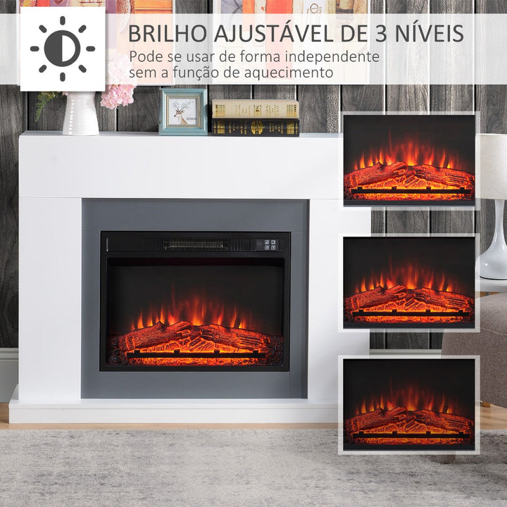 Lareira Elétrica 1800-2000W com Controle Remoto Chama Ajustável Termostato Temporizador Semanal e Proteção contra Superaquecimento 113x26,6x87,5cm Branco