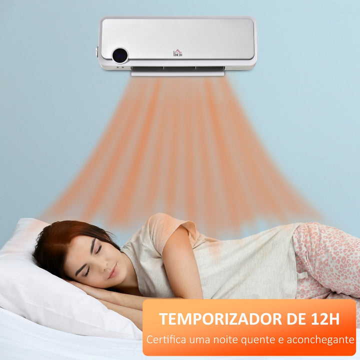 Aquecedor Cerâmico de Parede 1000W/2000W com Controle Remoto Tela LED Temporizador de 12h Termostato e Proteção contra Superaquecimento 56x18,5x11,7cm Branco