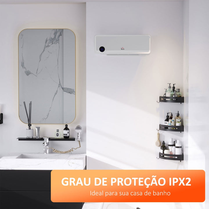 Aquecedor Cerâmico de Parede 1000W/2000W com Controle Remoto Tela LED Temporizador de 12h Termostato e Proteção contra Superaquecimento 56x18,5x11,7cm Branco