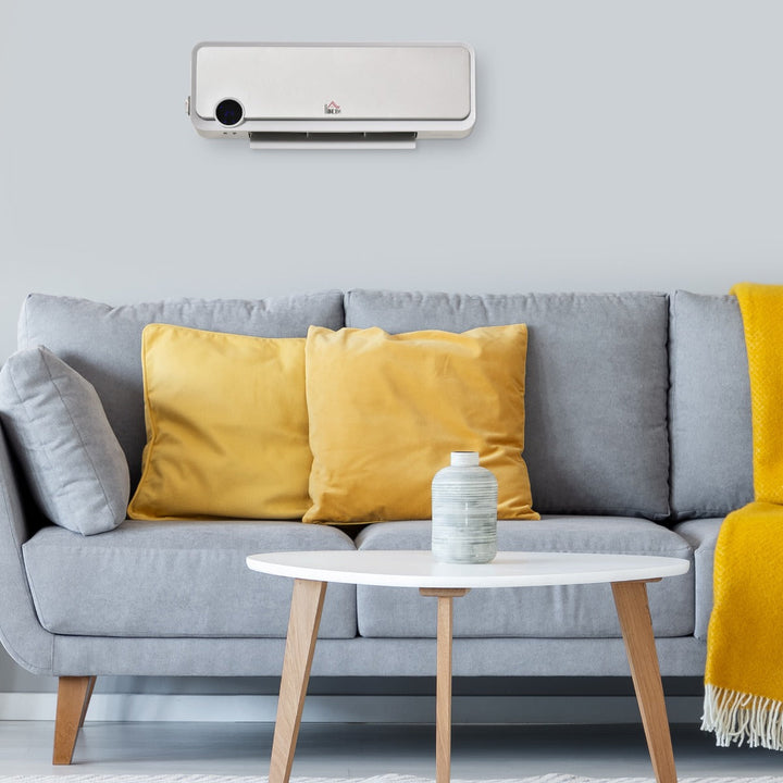 Aquecedor Cerâmico de Parede 1000W/2000W com Controle Remoto Tela LED Temporizador de 12h Termostato e Proteção contra Superaquecimento 56x18,5x11,7cm Branco