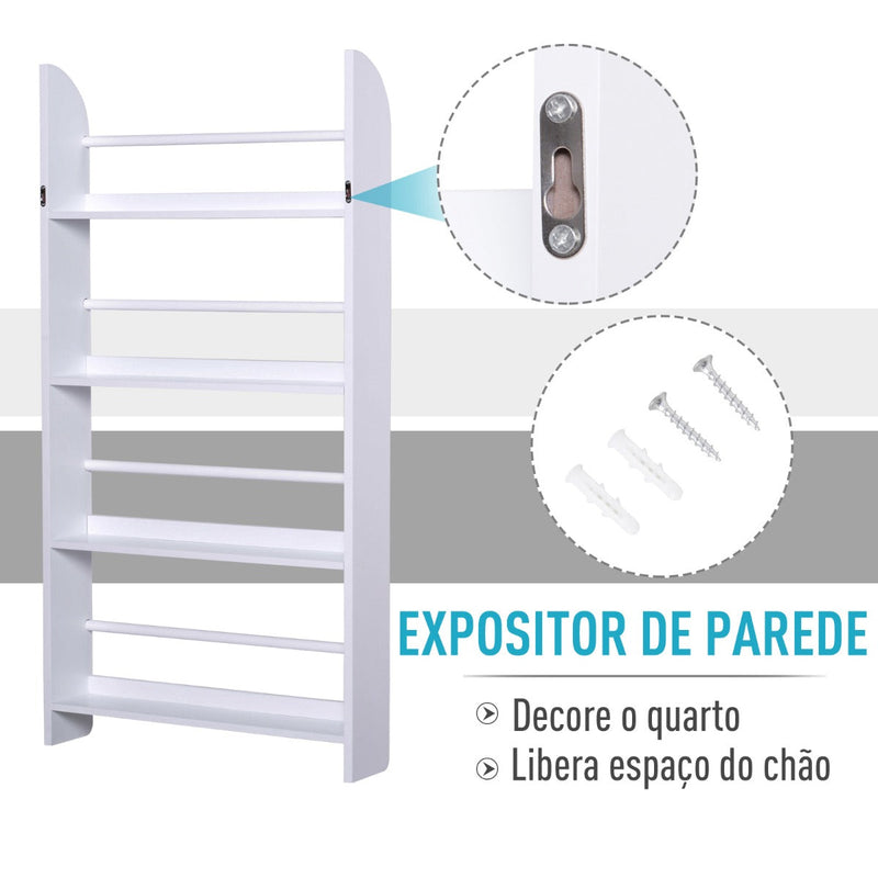 Estantes de Livros de Parede com 4 prateleiras Estante infantil para escritório Carga 30 kg 25 livros 59x12x113cm Branco