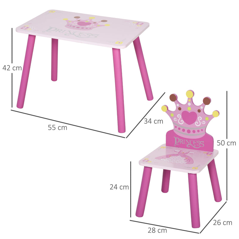 Conjunto de Mesa e 2 Cadeiras Infantis de madeira para crianças acima de 2 anos Set de Mesa 55x34x42cm e Cadeiras 28x26x50cm Rosa