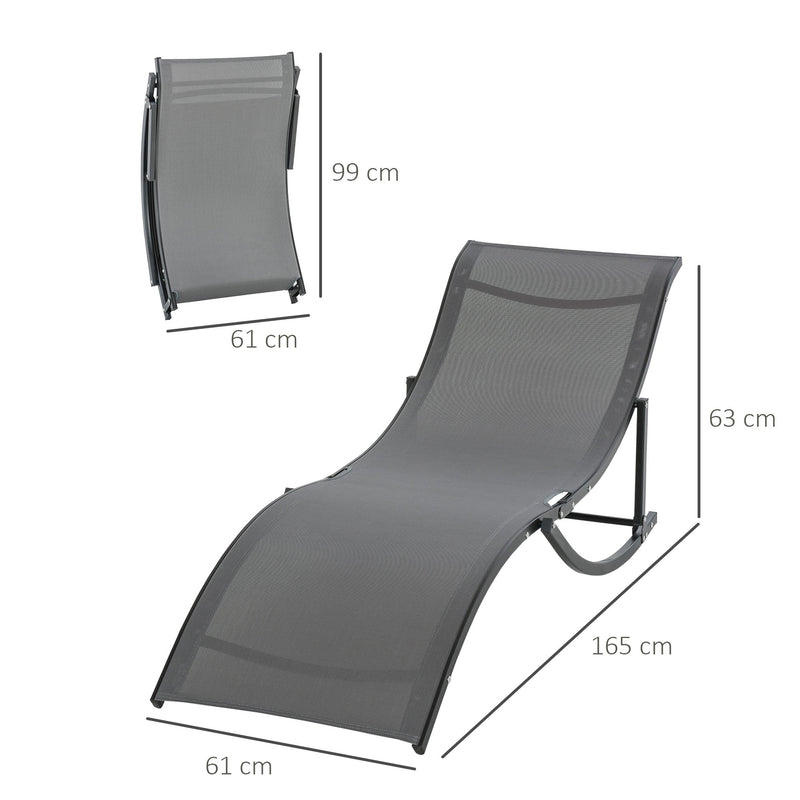 Conjunto 2 Espreguiçadeiras Ergonômicas Dobráveis ??em Forma de S com Estrutura de Alumínio Textilene para Piscina Pátio Jardim e Varanda 165x61x63cm Cinza