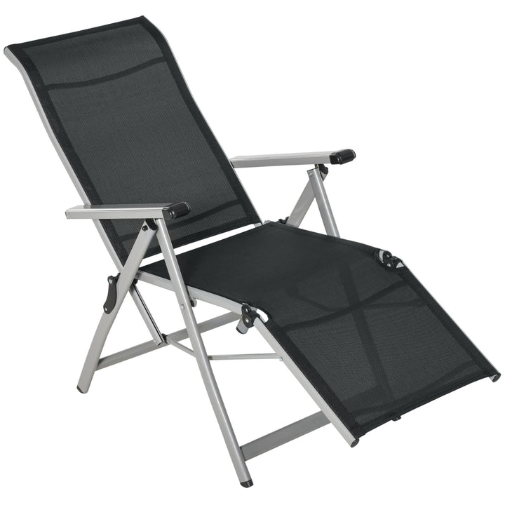 Espreguiçadeira dobrável para jardim Cadeira ajustável de 10 posições com encosto alto e apoio para pés Carga máx. 150 kg 78x58x110 cm Preto