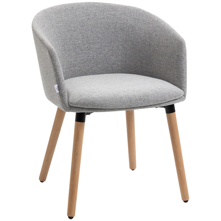Cadeira de Sala de Jantar Cadeira Estofada em Linho Sintético com Apoio para os Braços e Pés de Madeira para Escritório Dormitório Carga 120kg 57x56x72cm Cinza