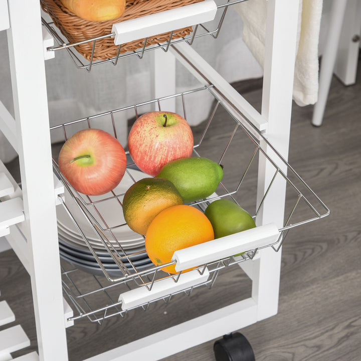 Carrinho de cozinha Carrinho de serviço multifuncional com gavetas Cestas Prateleiras de especiarias Toalheiro Rodas 92x37x82 cm Branco