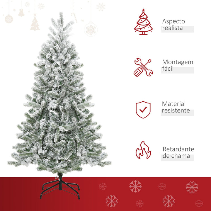 Árvore de Natal Nevada Artificial 150cm com 521 Ramos PVC e PE Base Dobrável e Suporte de Metal Decoração de Natal para Interiores Ø90x150cm Verde e Branco