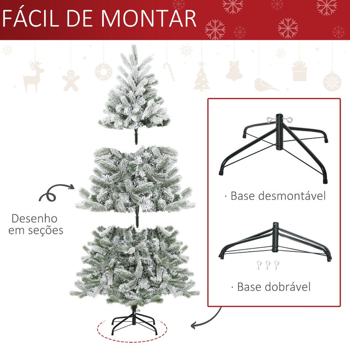 Árvore de Natal Nevada Artificial 150cm com 521 Ramos PVC e PE Base Dobrável e Suporte de Metal Decoração de Natal para Interiores Ø90x150cm Verde e Branco