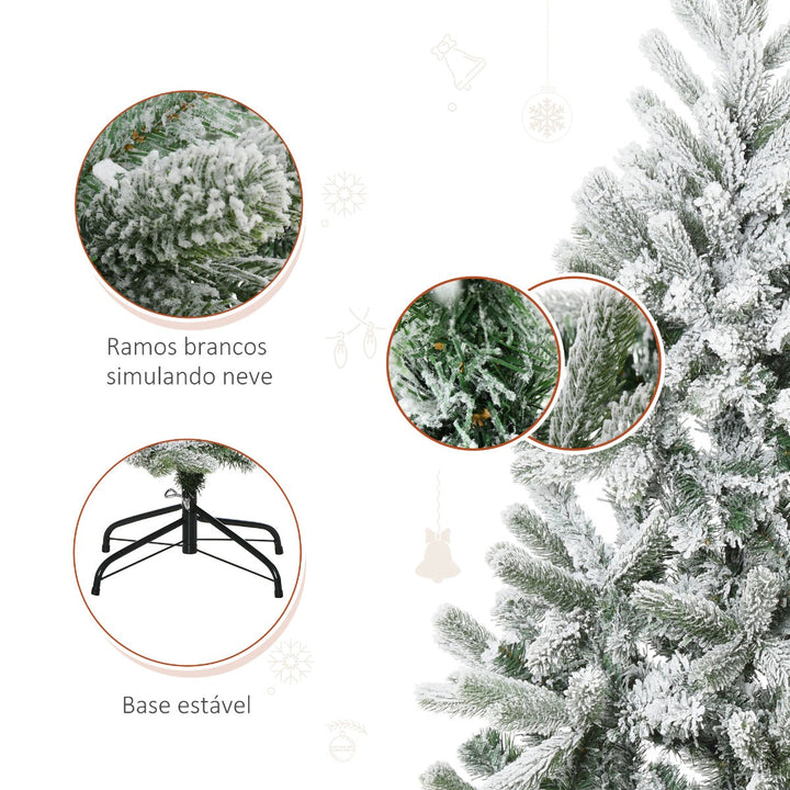 Árvore de Natal Nevada Artificial 150cm com 521 Ramos PVC e PE Base Dobrável e Suporte de Metal Decoração de Natal para Interiores Ø90x150cm Verde e Branco