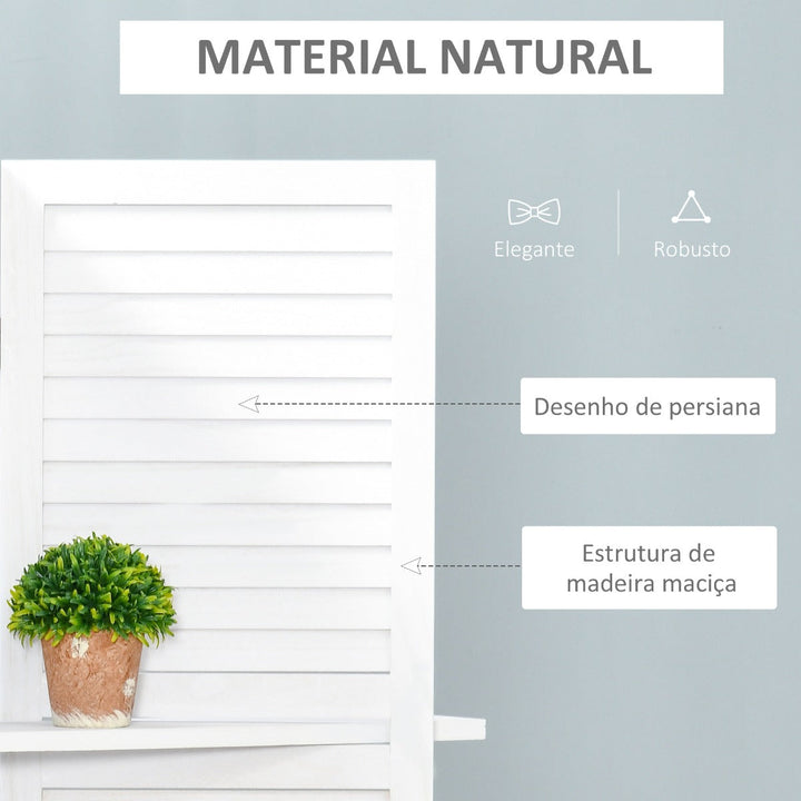 Biombo de 4 Painéis de Madeira Separador de Ambiente Dobrável com 3 Prateleiras Removíveis Desenho Persiana para Dormitório Escritório 160x170cm Branco