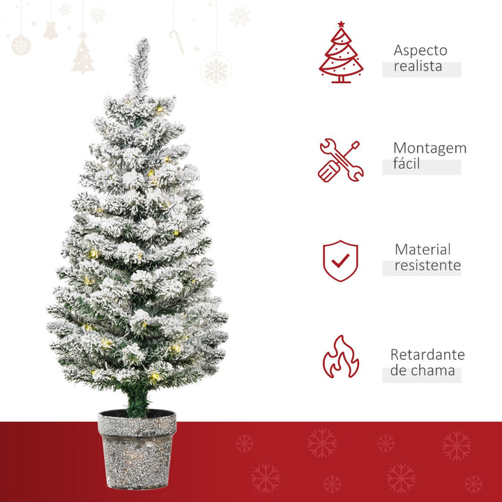 Árvore de Natal Pequena Artificial Ø40x90cm com Luzes LED 116 Ramas Vaso Desmontável e Suporte de Metal Decoração de Natal para Interior Verde e Branco