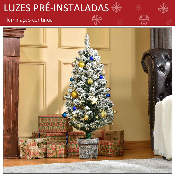 Árvore de Natal Pequena Artificial Ø40x90cm com Luzes LED 116 Ramas Vaso Desmontável e Suporte de Metal Decoração de Natal para Interior Verde e Branco