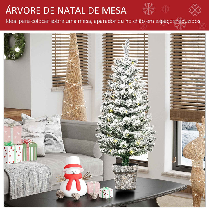 Árvore de Natal Pequena Artificial Ø40x90cm com Luzes LED 116 Ramas Vaso Desmontável e Suporte de Metal Decoração de Natal para Interior Verde e Branco
