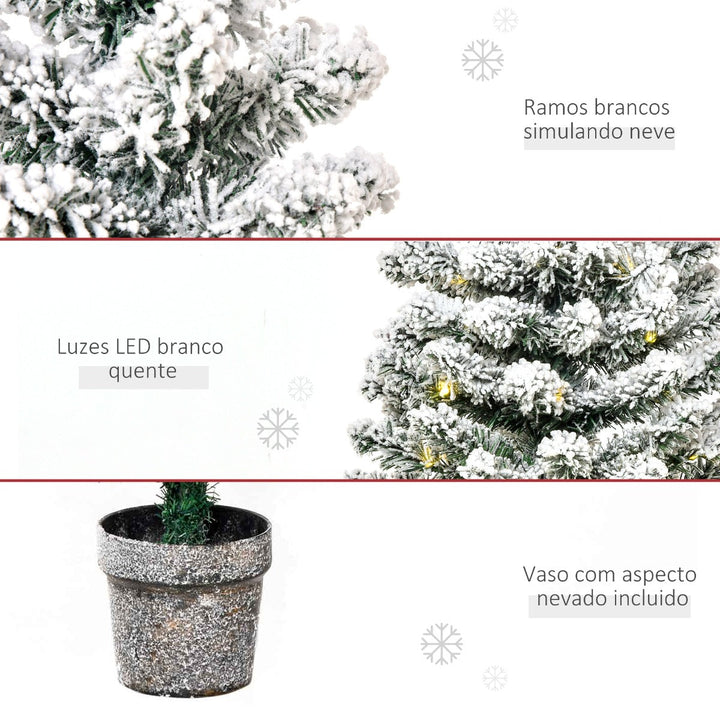 Árvore de Natal Pequena Artificial Ø40x90cm com Luzes LED 116 Ramas Vaso Desmontável e Suporte de Metal Decoração de Natal para Interior Verde e Branco