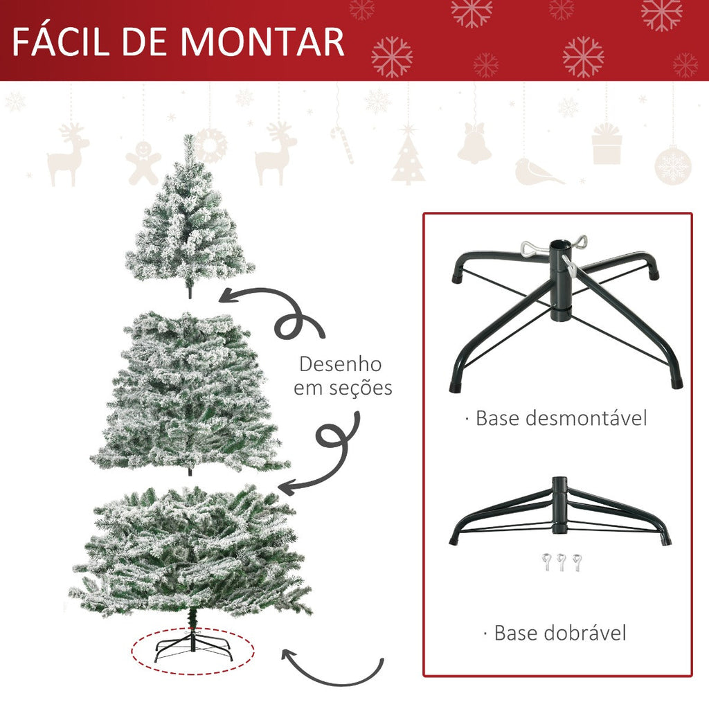 HOMCOM Árvore de Natal Ø140x225cm Neve Artificial com 1083 Pontas de PVC  Base Dobrável e Suporte de Metal Decoração de Natal para Interiores Verde e  Branco 225cm