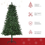 Árvore de Natal Artificial 150cm Ignífuga com 454 Ramas com 2 Tipos de Pontas de PVC e Base de Aço Decoração de Natal para Interiores Verde