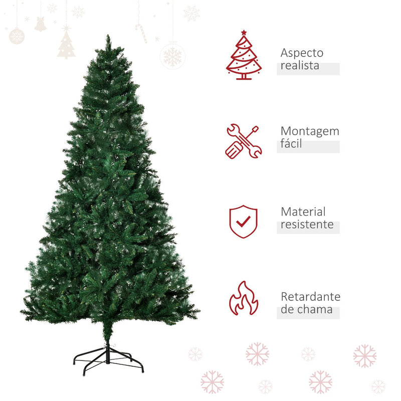 Árvore de Natal Artificial 210cm Ignífuga com 1064 Ramas com 2 Tipos de Pontas de PVC e Base de Aço Decoração de Natal para Interiores Verde