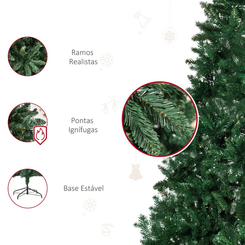 Árvore de Natal Artificial 210cm Ignífuga com 1064 Ramas com 2 Tipos de Pontas de PVC e Base de Aço Decoração de Natal para Interiores Verde