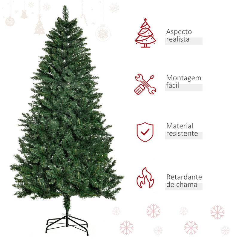 Árvore de Natal Artificial 180cm Ignífuga com 724 Ramas com 2 Tipos de Pontas de PVC e Base de Aço Decoração de Natal para Interiores Verde