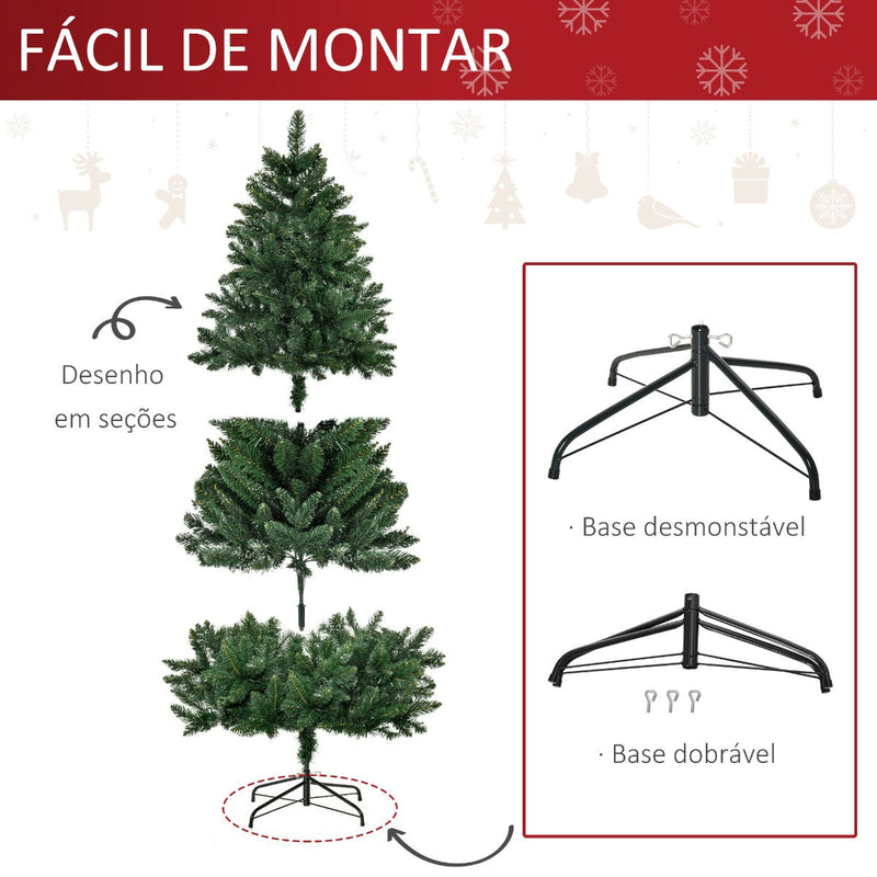 Árvore de Natal Artificial 180cm Ignífuga com 724 Ramas com 2 Tipos de Pontas de PVC e Base de Aço Decoração de Natal para Interiores Verde