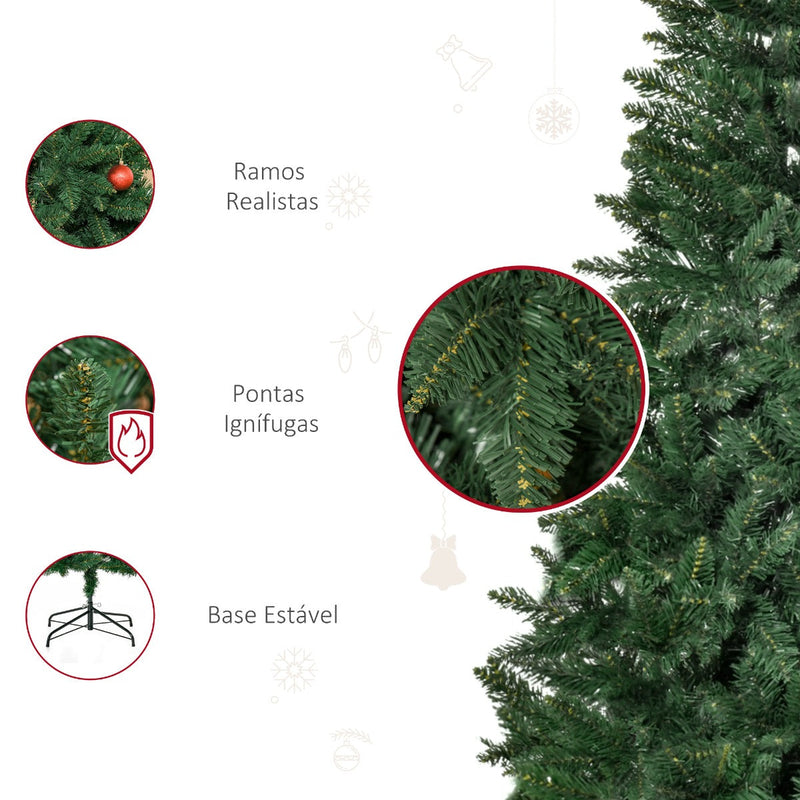 Árvore de Natal Artificial 180cm Ignífuga com 724 Ramas com 2 Tipos de Pontas de PVC e Base de Aço Decoração de Natal para Interiores Verde