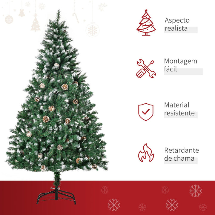 Árvore de Natal Artificial Ø90x180cm com 1111 Ramos de PVC e 59 Pinhas Base Dobrável e Suporte de Aço Decoração de Natal para Interiores Verde
