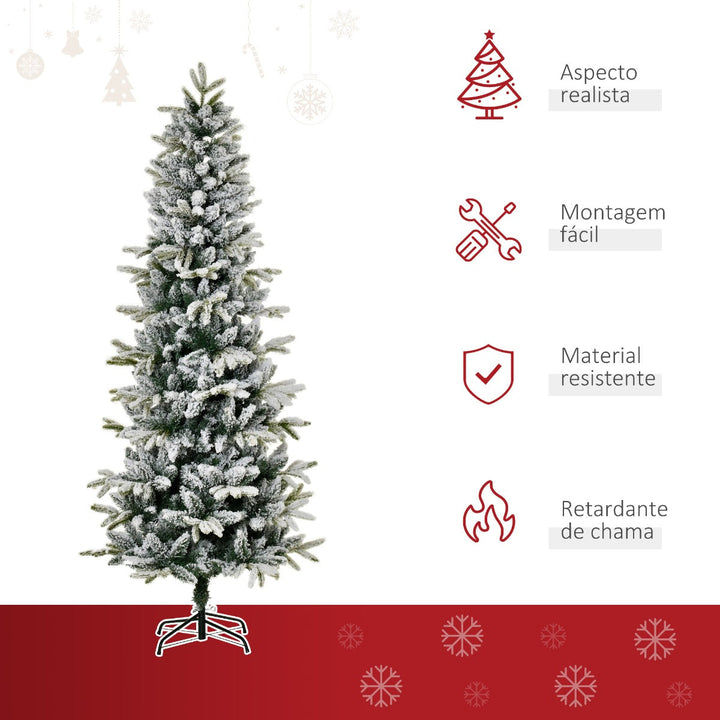 Árvore de Natal Ø105x210cm Neve Artificial com 784 Pontas de Ramos Ignífugos e Suporte de Aço Decoração de Natal para Interiores Verde e Branco