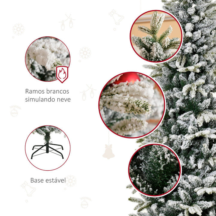 Árvore de Natal Ø105x210cm Neve Artificial com 784 Pontas de Ramos Ignífugos e Suporte de Aço Decoração de Natal para Interiores Verde e Branco