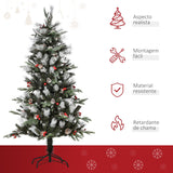 Árvore de Natal Artificial 150cm com 440 Ramas 39 Pinhas e 39 Frutinhas Folhas de PVC PE Base Dobrável e Suporte Metálico Decoração de Natal para Interiores Verde