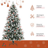 Árvore de Natal Artificial 180cm com 678 Ramas 53 Pinhas e 53 Frutinhas Folhas de PVC PE Base Dobrável e Suporte Metálico Decoração de Natal para Interiores Verde