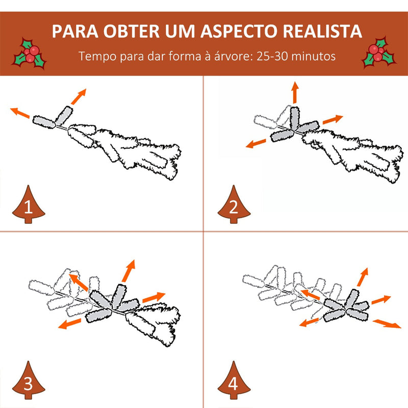 Árvore de Natal Artificial 180cm com 678 Ramas 53 Pinhas e 53 Frutinhas Folhas de PVC PE Base Dobrável e Suporte Metálico Decoração de Natal para Interiores Verde