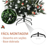 Árvore de Natal Artificial 180cm com 678 Ramas 53 Pinhas e 53 Frutinhas Folhas de PVC PE Base Dobrável e Suporte Metálico Decoração de Natal para Interiores Verde