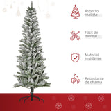 Árvore de Natal 180cm Neve Artificial com 394 Ramos Ignífugos de PVC Base Dobrável e Suporte de Aço Decoração de Natal para Interiores Ø60x180cm Verde e Branco